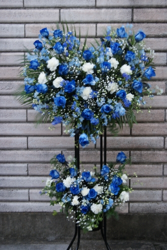 エリ花 工房 スタンド花2段 ブルーハート 青系 エリ花 工房 スタンド花2段 ブルーハート 青系